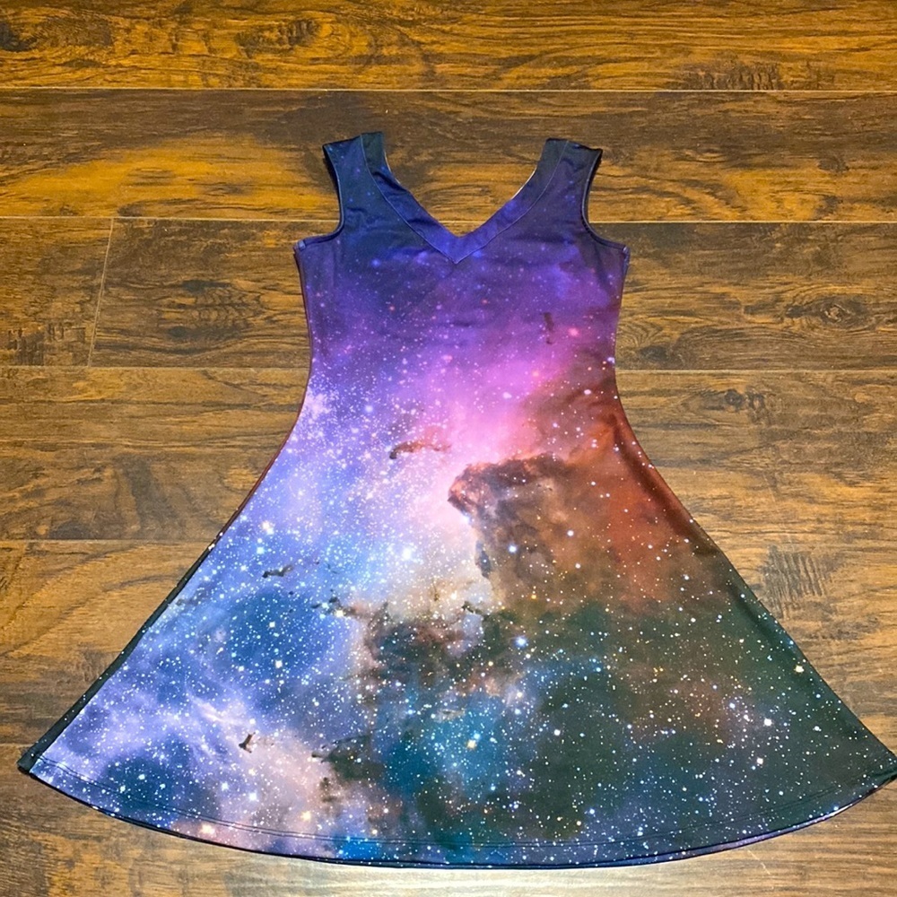 Cow Cow multi colored purple Galaxy dress